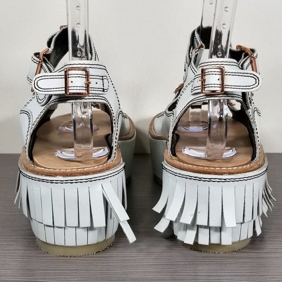 Julien David Fringe Platform Sandal, White Leather, Womens Size 6 & 7 - Picture 5 of 10